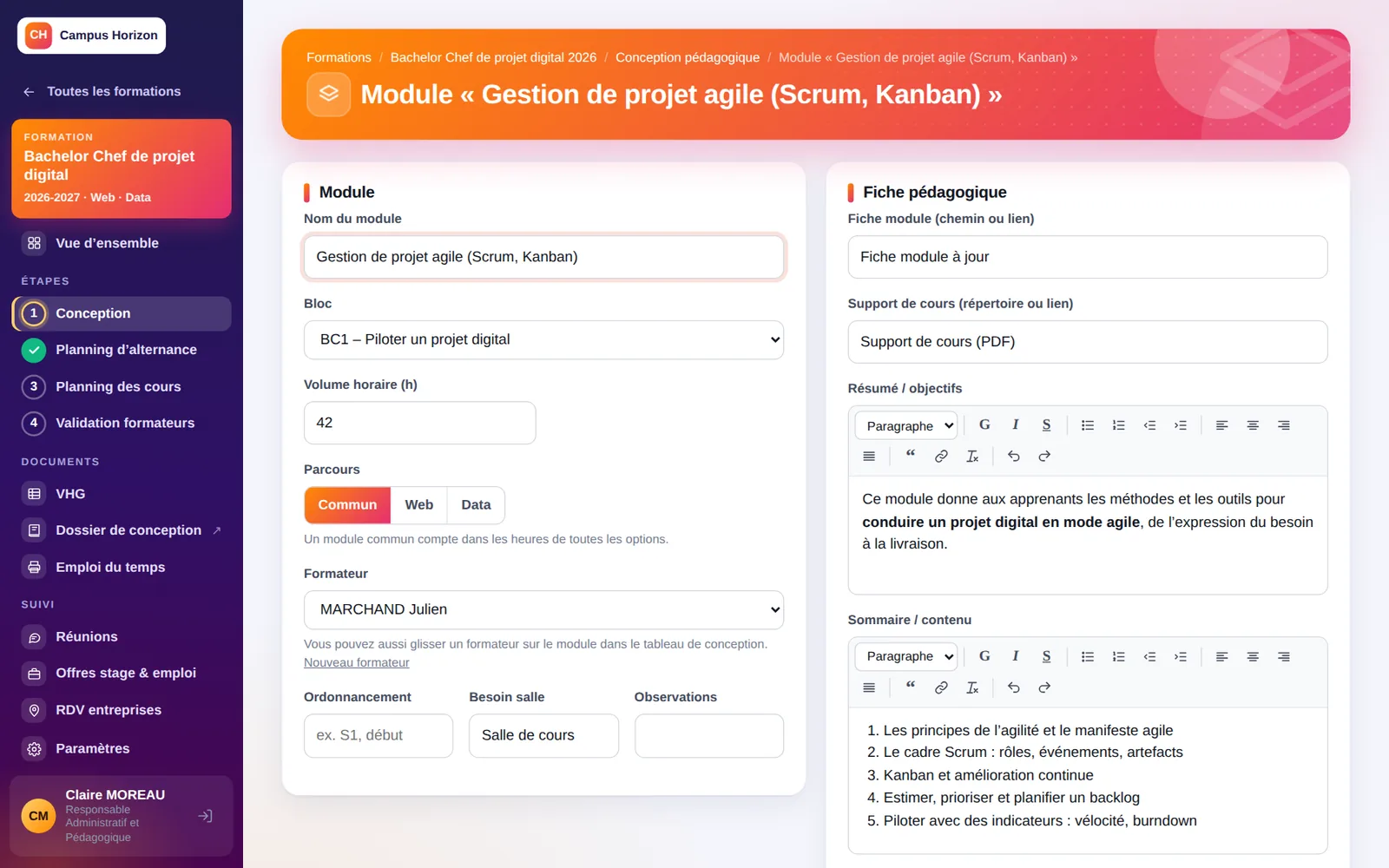 Fiche pédagogique d’un module